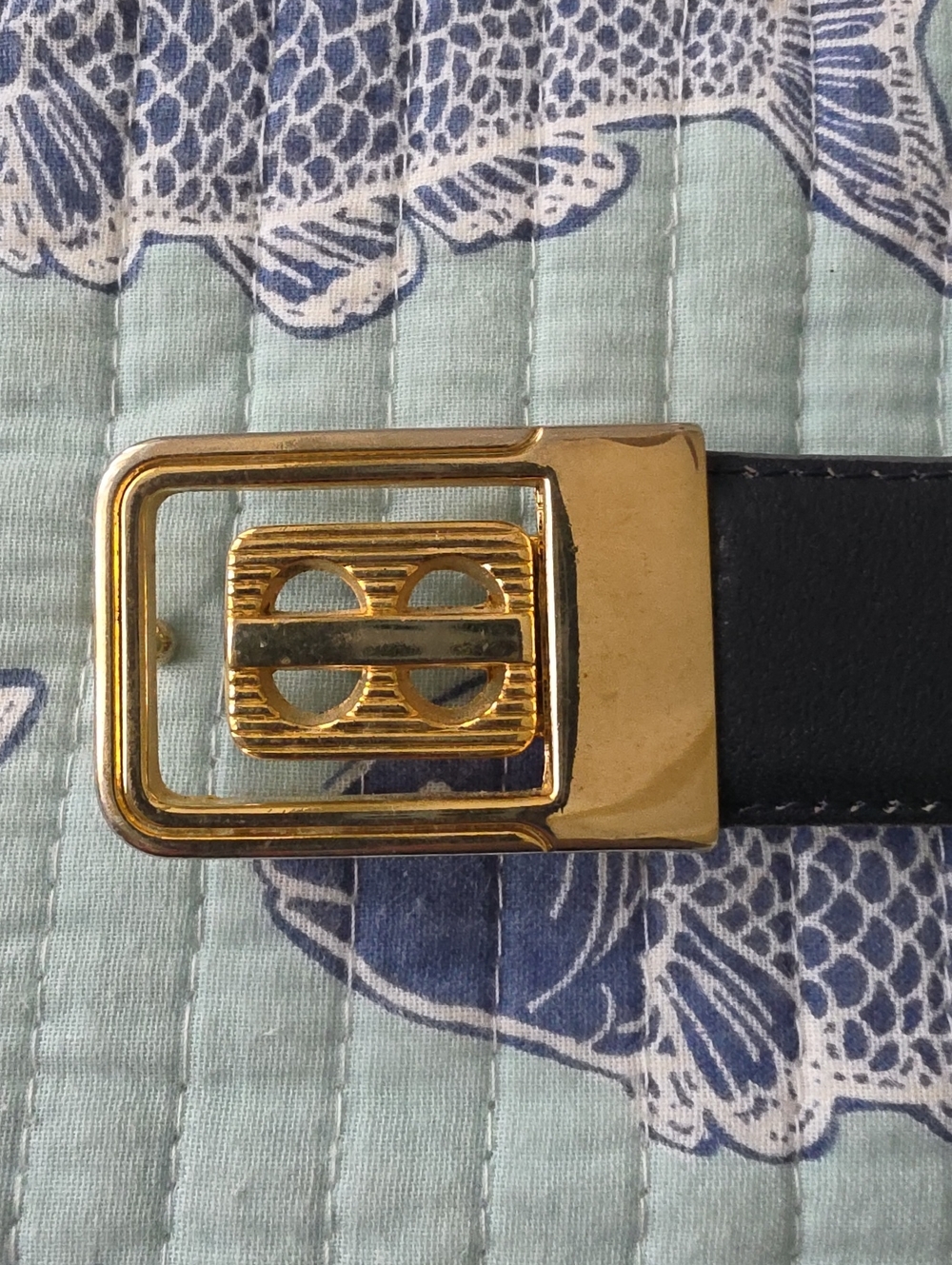 Men's Gold Buckle Reversible Gray/Navy Leather Belt Men's Belt